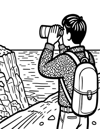 Binoculars at Sea Cliff - Free printable coloring page