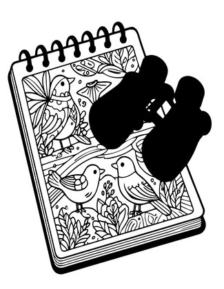 Binoculars and Notebook - Free printable coloring page