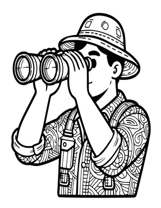 Binoculars and Safari - Free printable coloring page