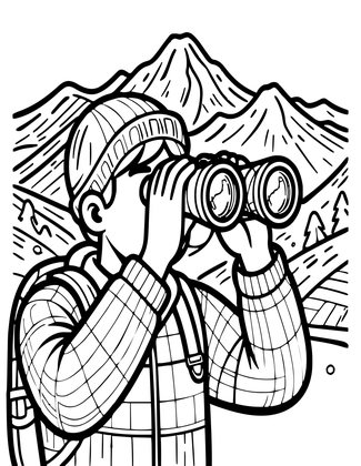 Binoculars and Mountains - Free printable coloring page