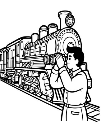 Binoculars and Train - Free printable coloring page
