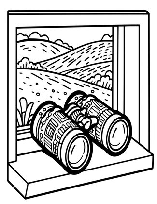 Binoculars on Windowsill - Free printable coloring page