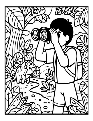 Binoculars and Jungle - Free printable coloring page