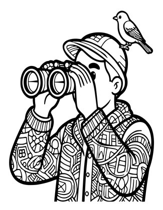 Binoculars and Birds - Free printable coloring page