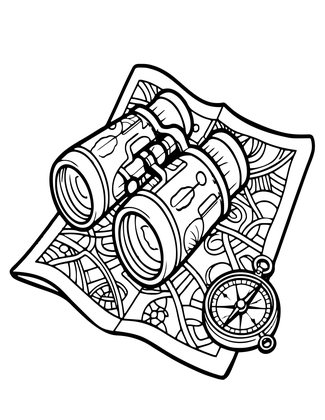 Binoculars and Map - Free printable coloring page