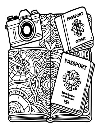 Camera and Map - Free printable coloring page