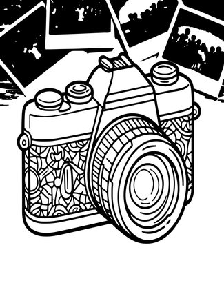Camera and Photographs - Free printable coloring page