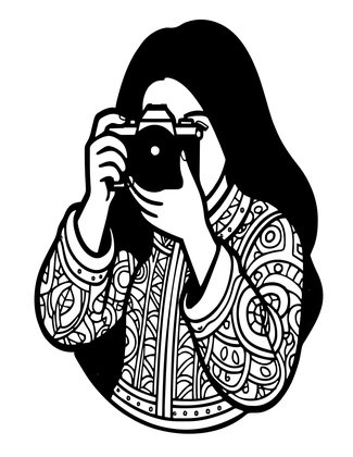 Camera and Portrait - Free printable coloring page