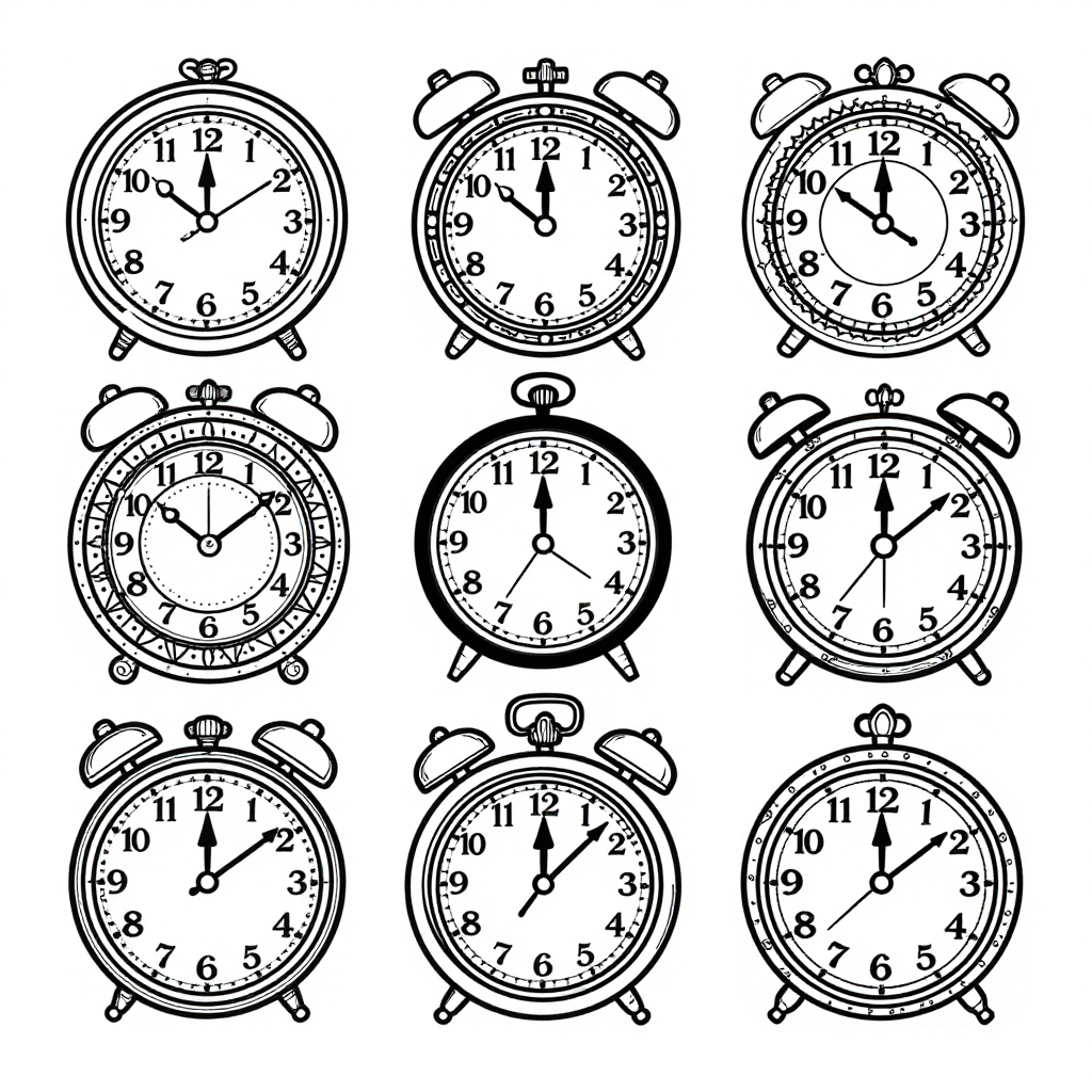 Vintage Clocks coloring pages collection - 30 free printable pages