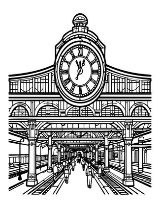 Railway Station Clock - Free printable coloring page