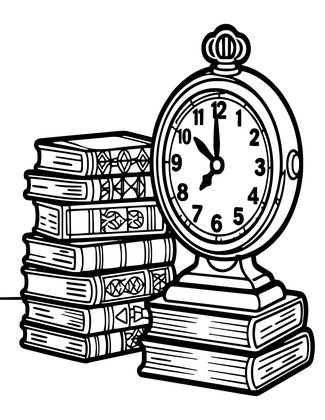 Clock and Books - Free printable coloring page