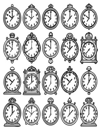 Clock Collection - Free printable coloring page
