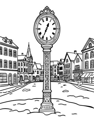 Clock in Snow - Free printable coloring page