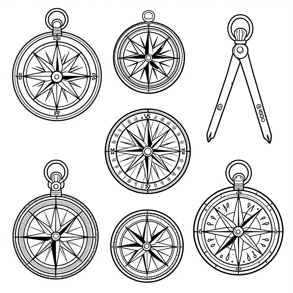 Vintage Compasses coloring pages collection - 30 free printable pages