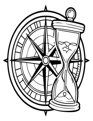 Compass and Hourglass - Free printable coloring page