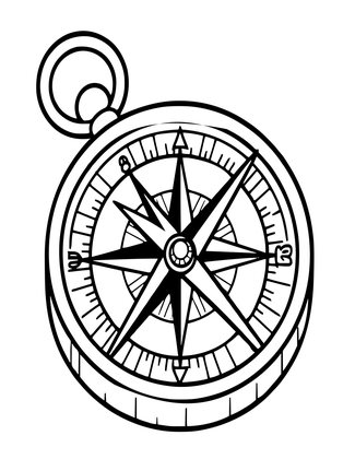 Worn Explorer Compass - Free printable coloring page
