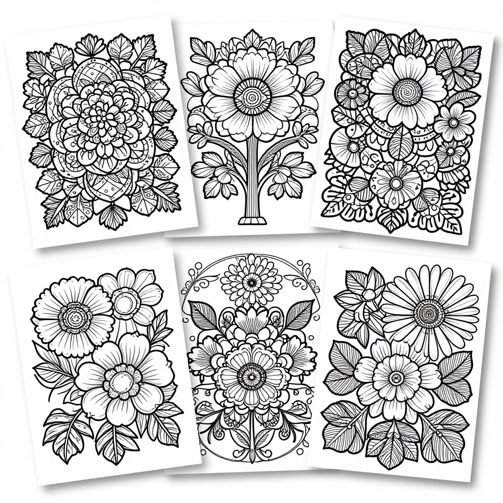 Vintage Florals coloring pages collection - 30 free printable pages