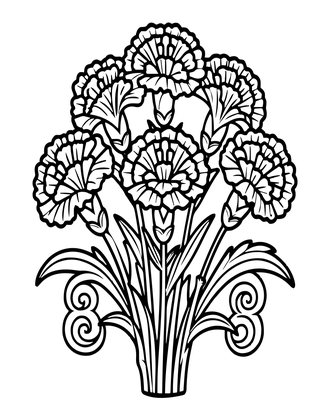 Vintage Carnation Spray - Free printable coloring page