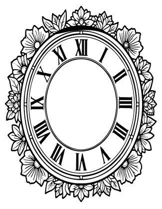 Antique Floral Clock Face - Free printable coloring page