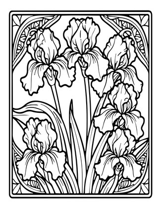 Art Nouveau Iris - Free printable coloring page