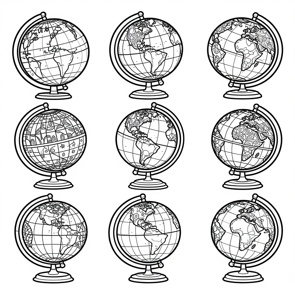 Vintage Globes coloring pages collection - 30 free printable pages
