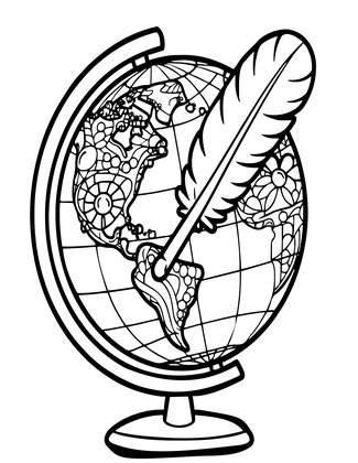 Globe and Feather - Free printable coloring page