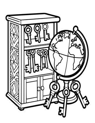 Globe and Keys - Free printable coloring page