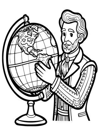 Globe and Portrait - Free printable coloring page