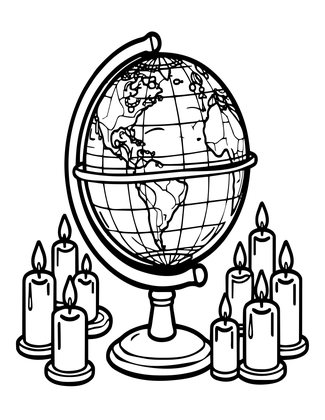 Globe and Candles - Free printable coloring page