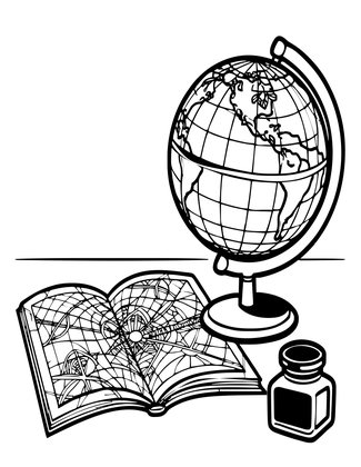 Globe and Inkwell - Free printable coloring page