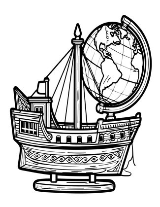 Globe and Ship Model - Free printable coloring page