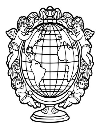 Globe and Angel - Free printable coloring page