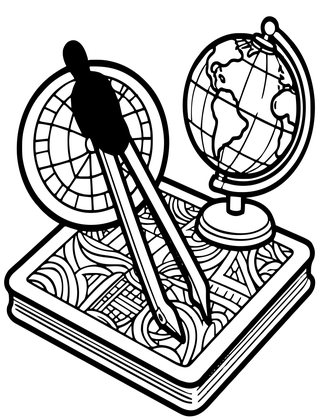 Globe and Compass - Free printable coloring page