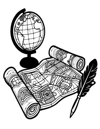 Globe and Quill - Free printable coloring page