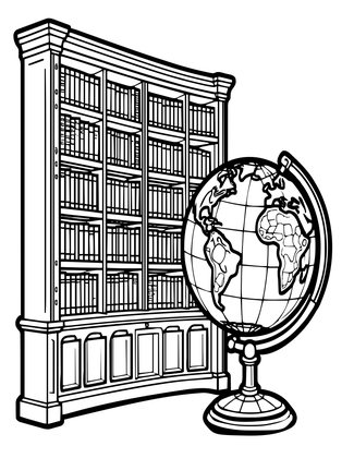 Globe in Library - Free printable coloring page