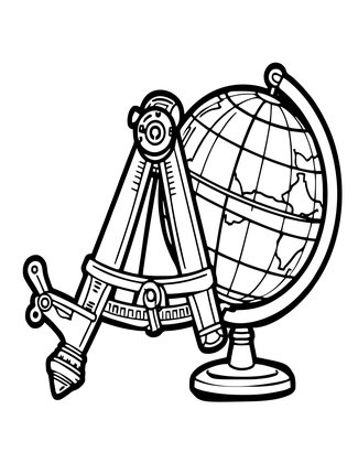 Globe and Sextant - Free printable coloring page