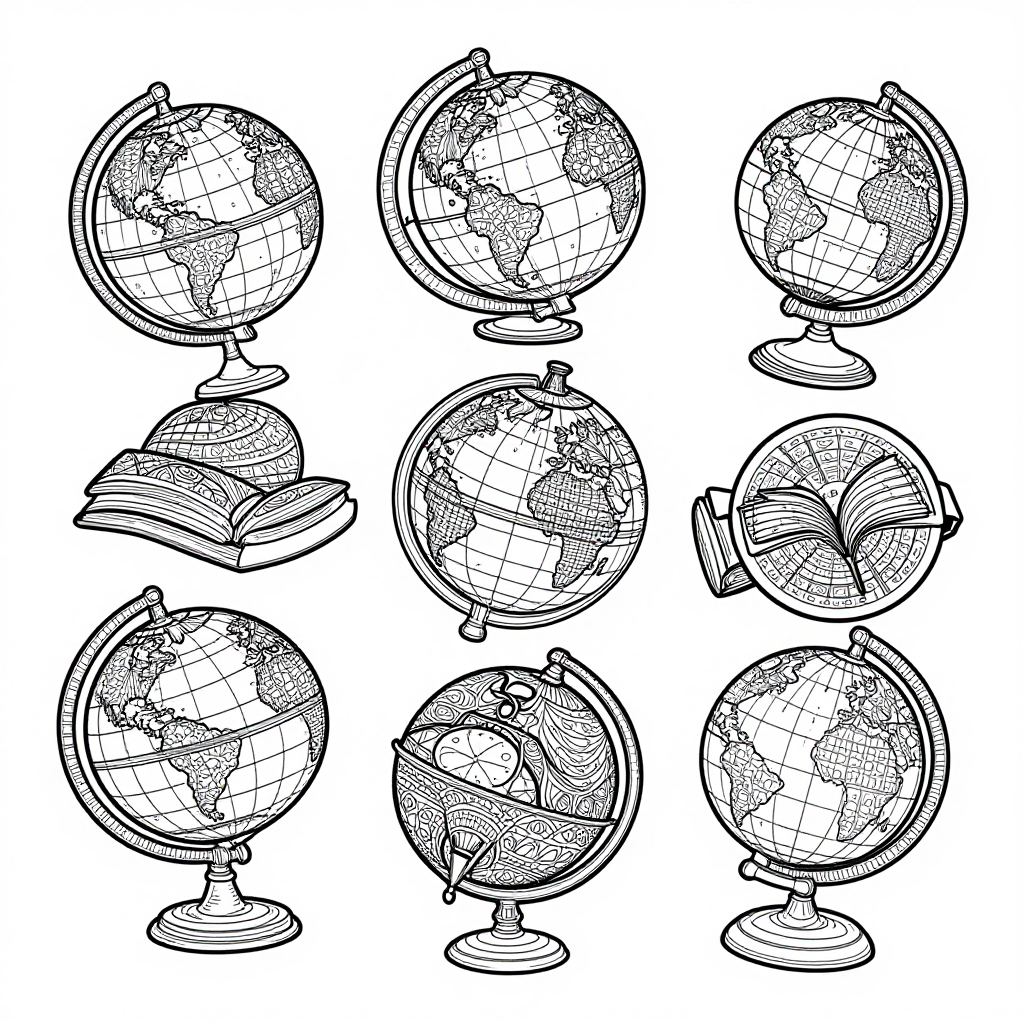 Vintage Globes Maps coloring pages collection - 30 free printable pages
