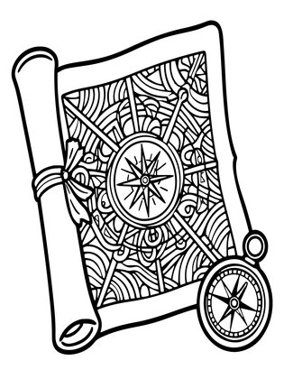 Rolled Map Scroll - Free printable coloring page