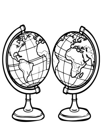 Antique Globe Pair - Free printable coloring page