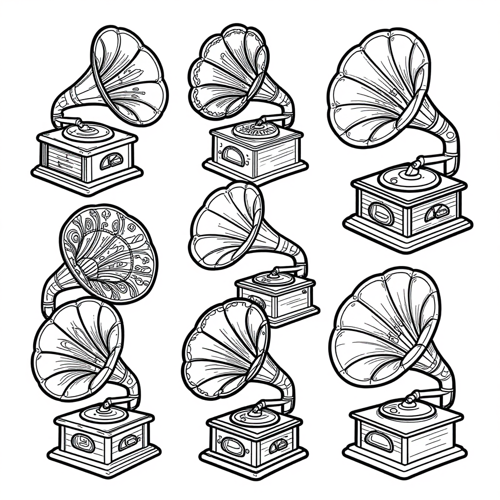Vintage Gramophones coloring pages collection - 30 free printable pages