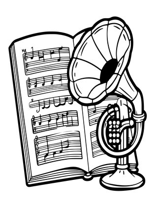 Gramophone and Sheet Music - Free printable coloring page