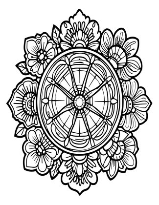 Gramophone and Flowers - Free printable coloring page