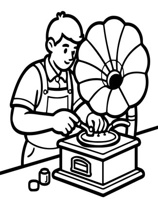 Gramophone Workshop - Free printable coloring page