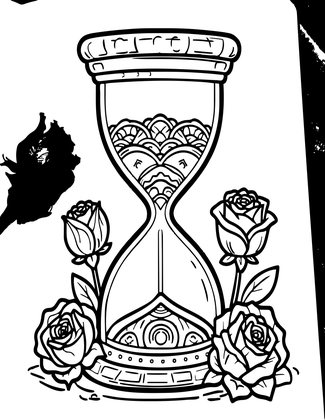 Hourglass and Roses - Free printable coloring page