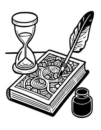 Hourglass and Feather - Free printable coloring page