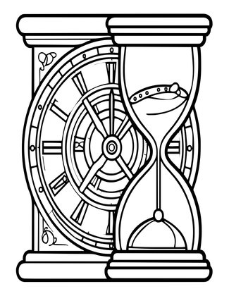 Hourglass and Clock - Free printable coloring page