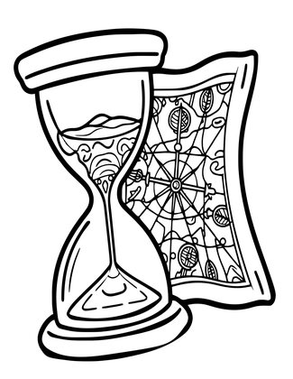 Hourglass and Map - Free printable coloring page