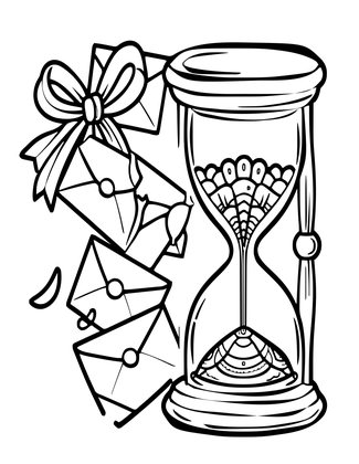 Hourglass and Letters - Free printable coloring page