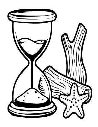 Hourglass and Starfish - Free printable coloring page