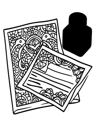 Inkwell and Letter - Free printable coloring page